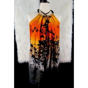 Madison Paige Black & Orange Halter Dress Size S